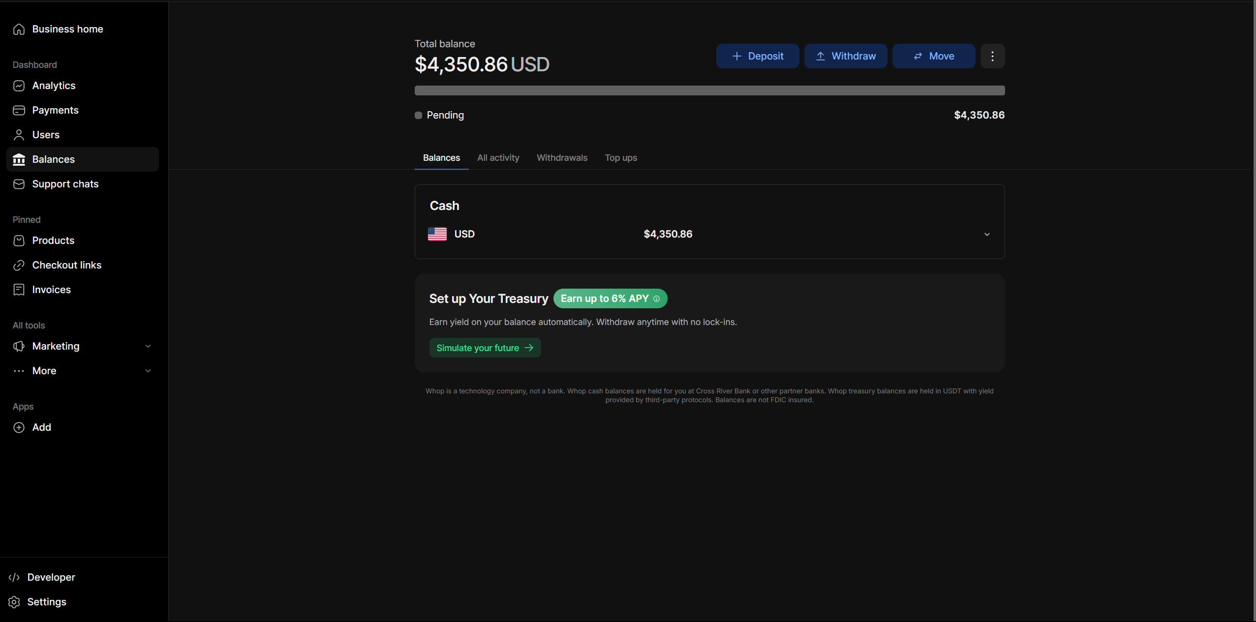 Creator balance $4,350.86