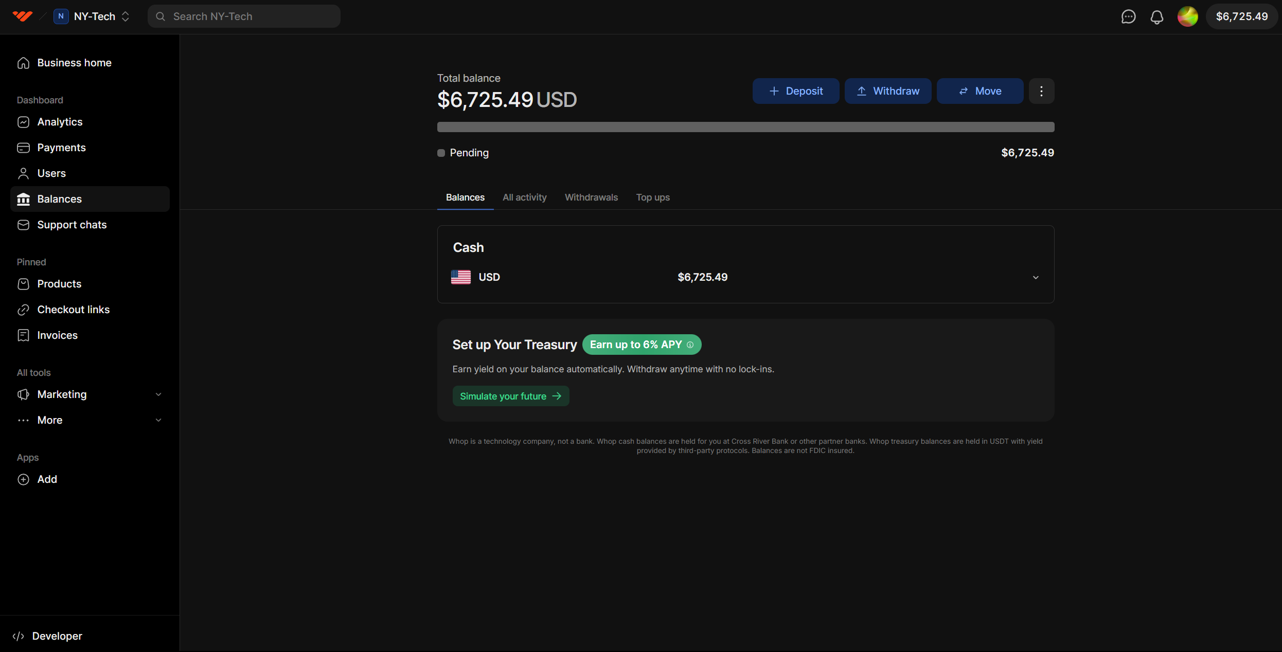 Creator balance $6,725.49