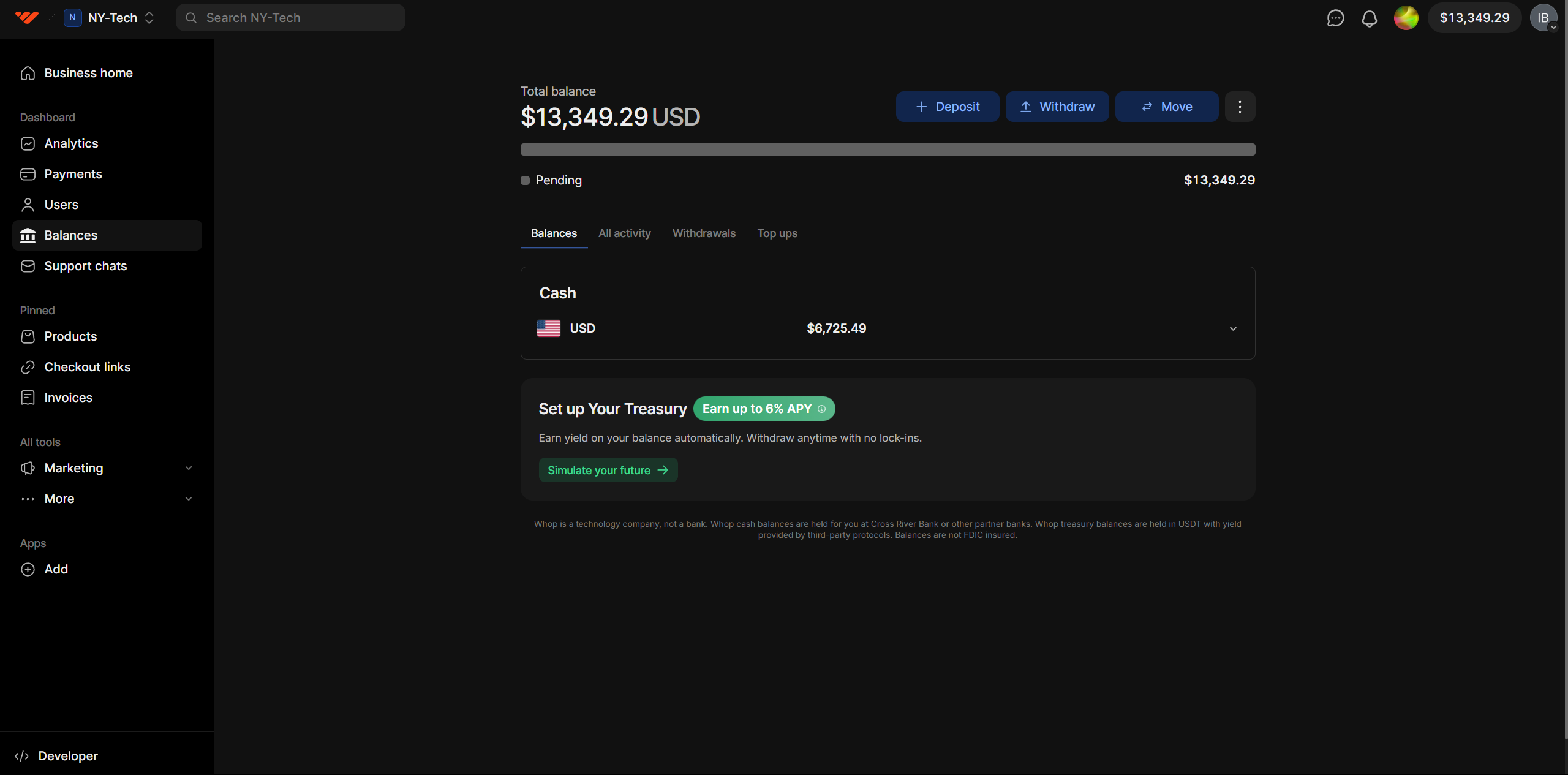 Creator balance $13,349.29