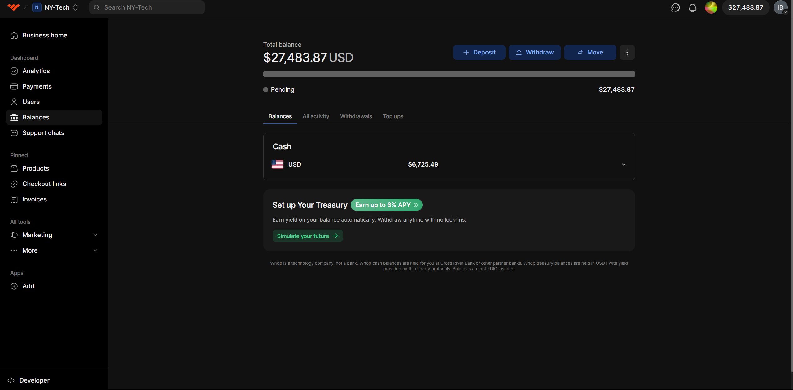 Creator balance $27,483.87